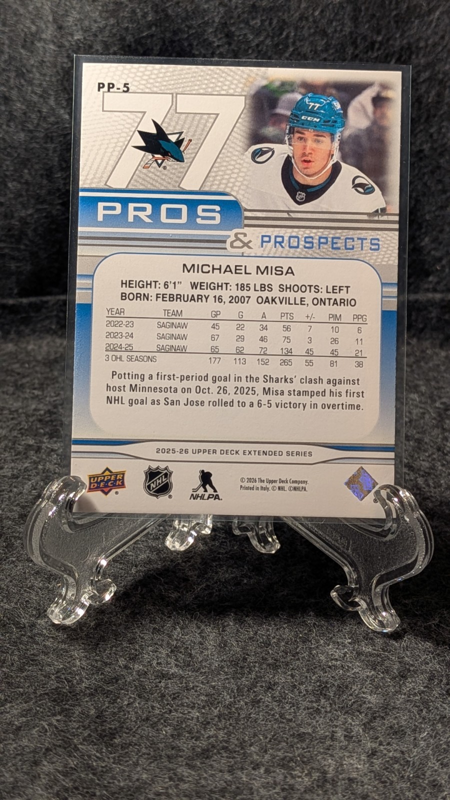 Upper Deck Extended Series Pros and Prospects Michael Misa Sharks #PP-5