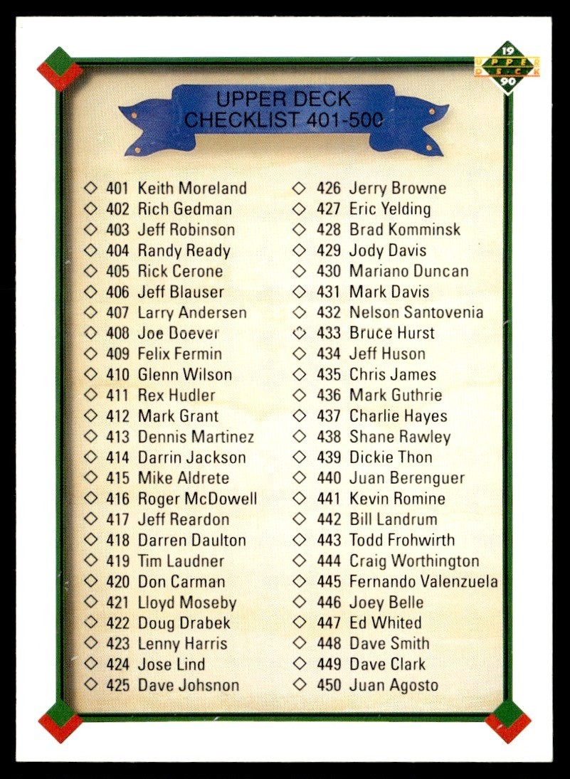 1990 Upper Deck Checklist: 401- #500