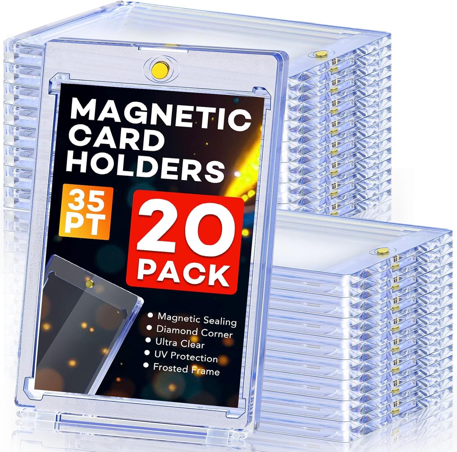 20ct Magnetic Card Holders 35pt One Touch UV Protection Hard Plastic Stripe