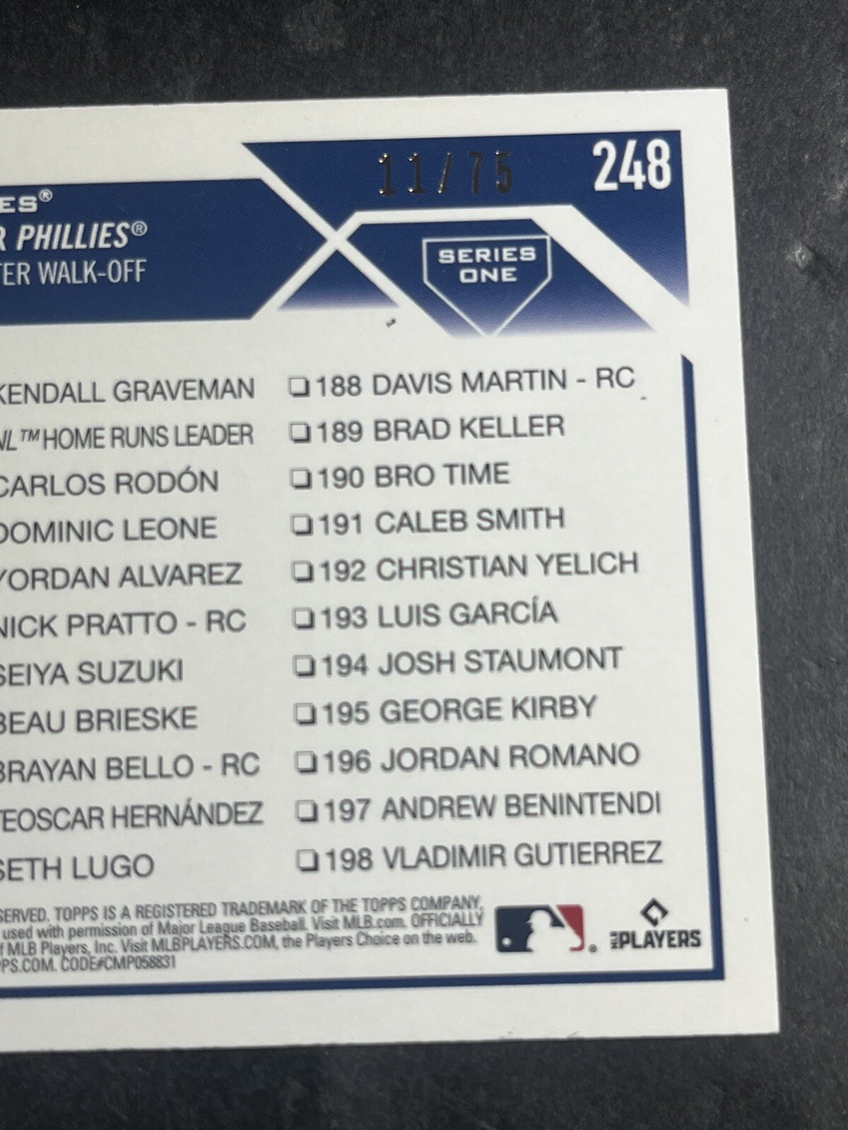 2023 Topps 1st Edition Rhys Lightning #248 Orange Foil /75 – Phillies