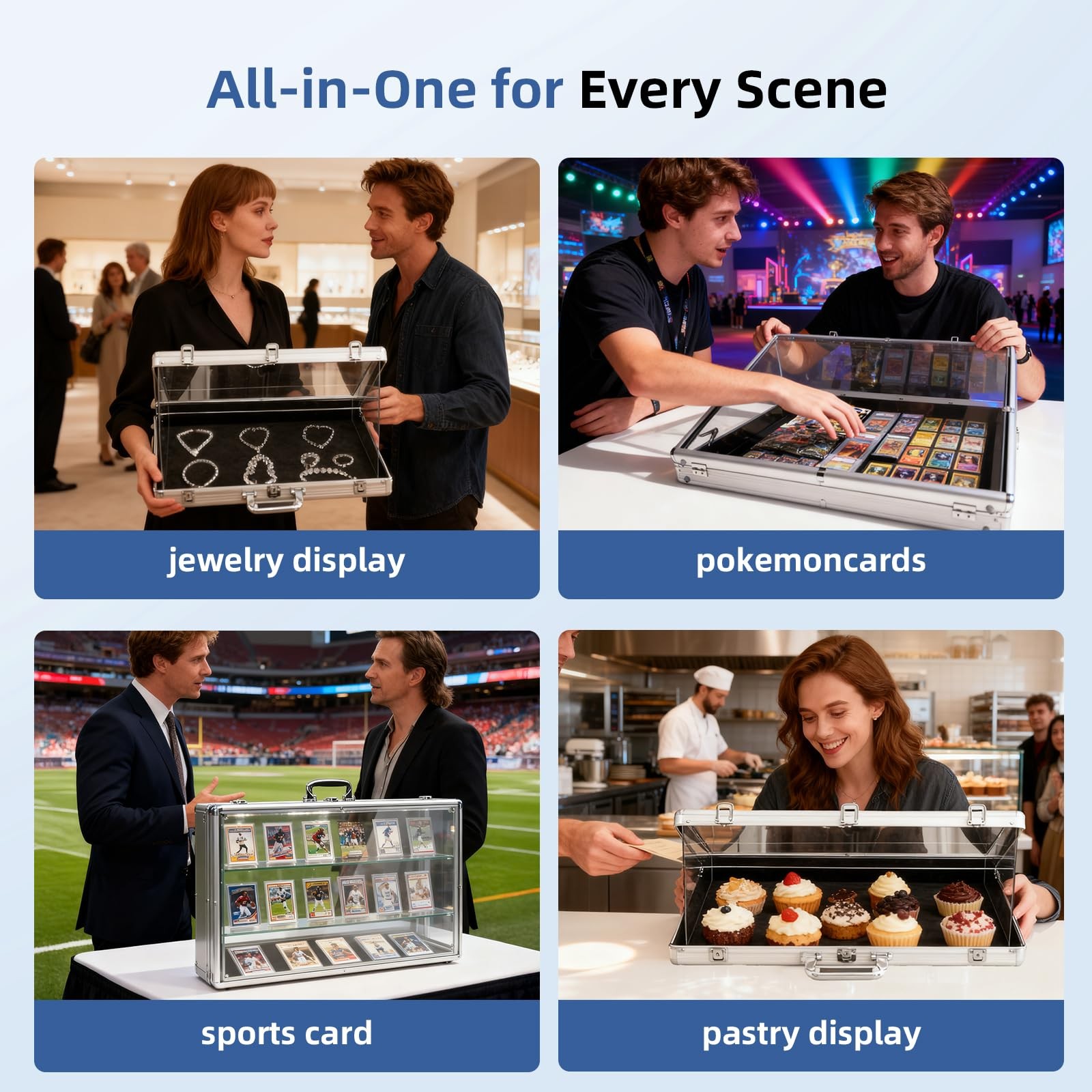 Large Portable Card Show Display Case 34″x22″ Aluminum Lockable Acrylic Side