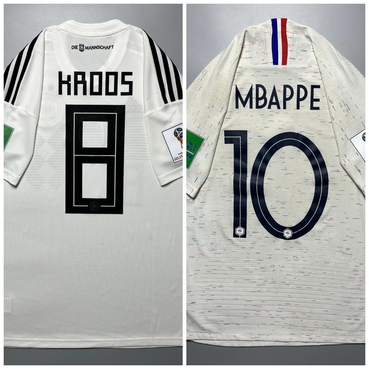BUNDLE OF 2 JERSEYS FRANCE 2018 JERSEY #10 MBAPPE / GERMANY 2018 HOME #8 KROOS