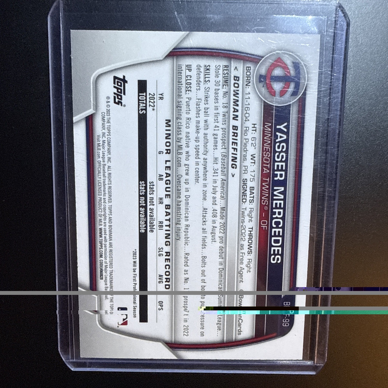 2023 Bowman 1st Edition – Yasser Mercedes #BPPF-99 Gold Foil /50 (RC)