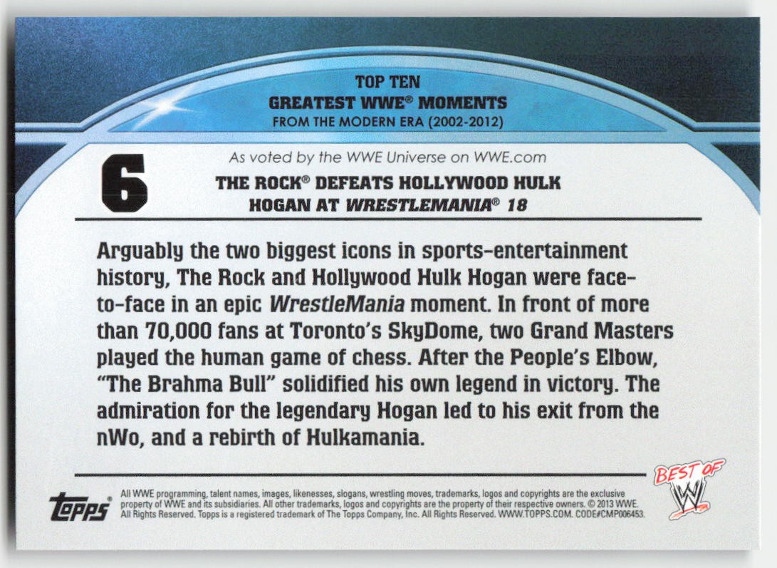 2013 Topps Best of WWE Top 10 Greatest WWE Moments The Rock #6