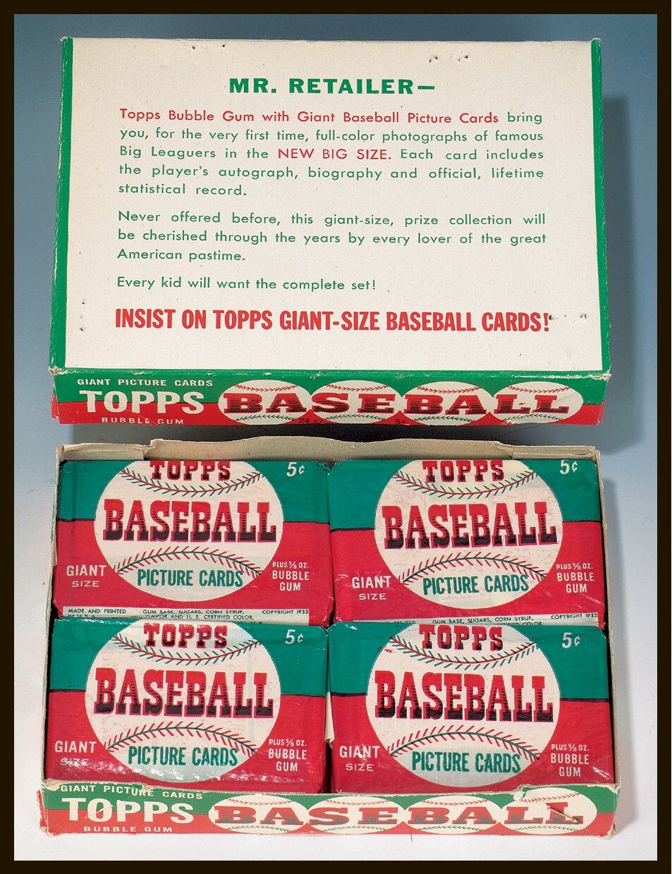 1952 MANTLE CARD CHASE BOX- 21 PACKS + AUTOGRAPH CARD + 2 1950/60’S CARDS