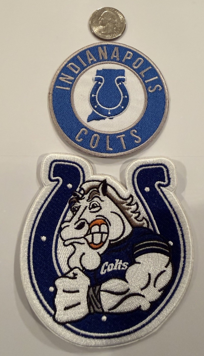 (2)-INDIANAPOLIS COLTS VINTAGE STYLE IRON ON PATCHES 3″x3″ & 4”x 3.5” Awesome!