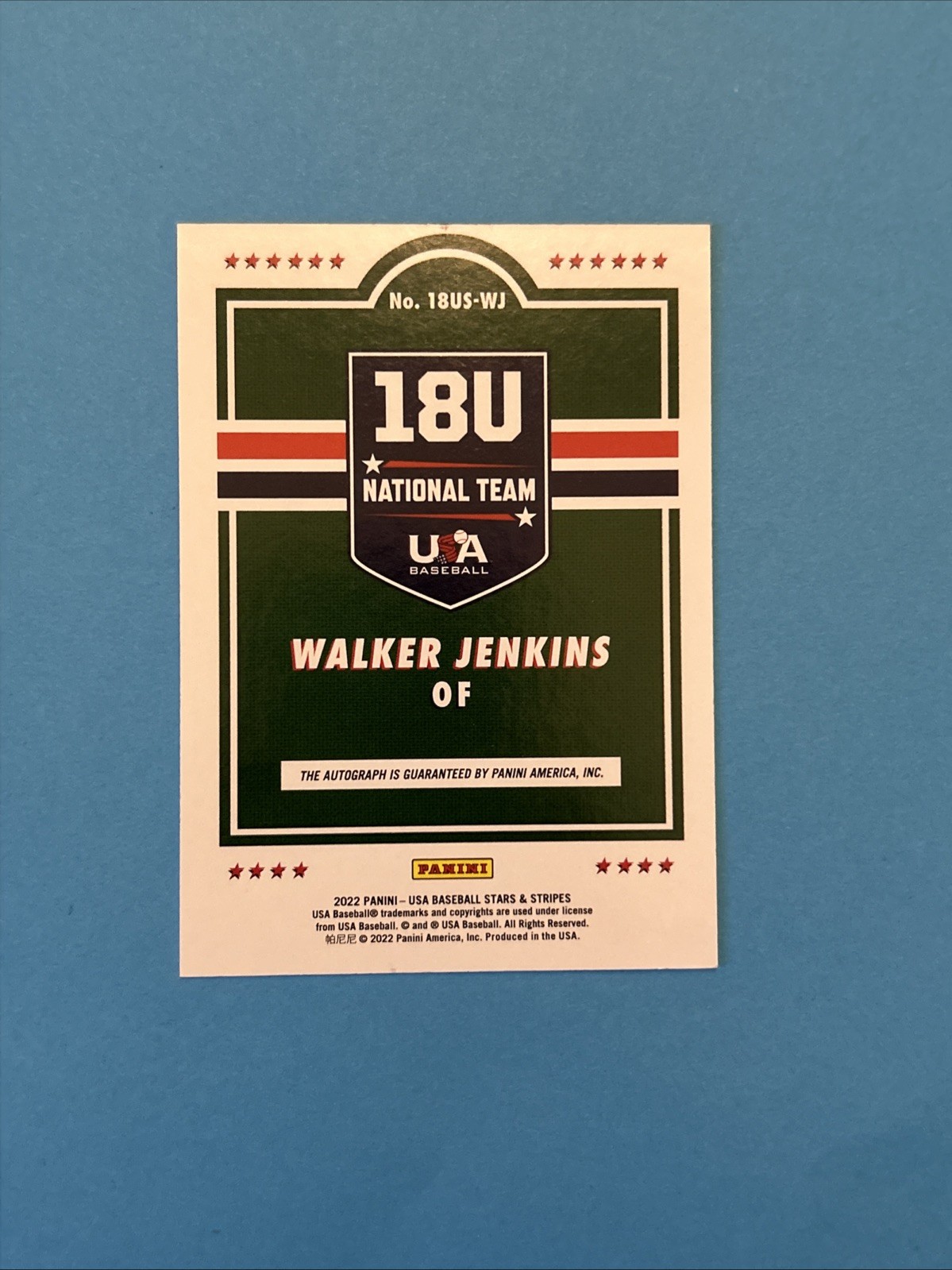 2022 Panini USA Baseball Stars & Stripes – Walker Jenkins Auto #18US-WJ /399