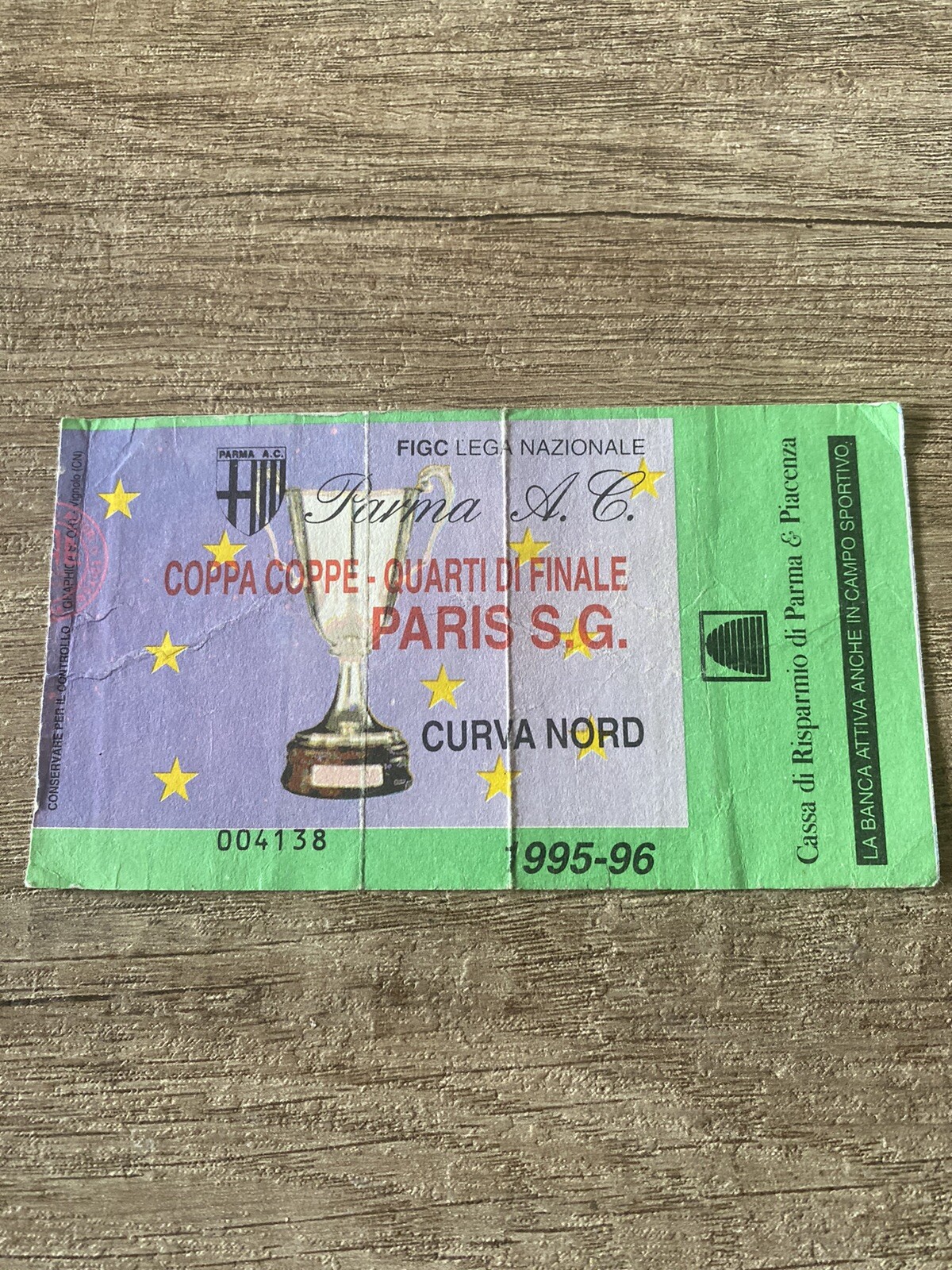 Parma-paris Saint Germain 1995 Football Ticket cup(italy,france,belgium,holland)