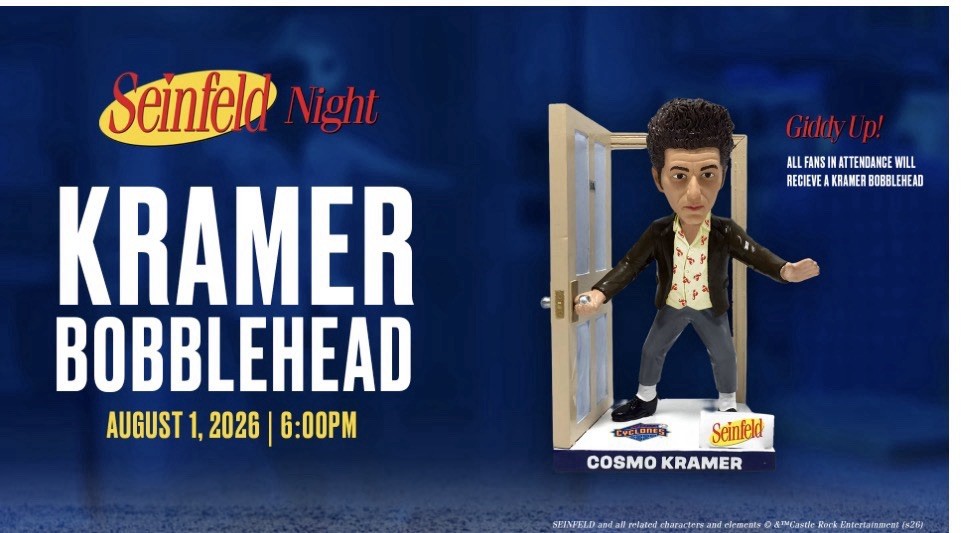 2026 Cyclones SGA Bobblehead Cosmo Kramer Seinfeld Night 8/1 Pre Sale