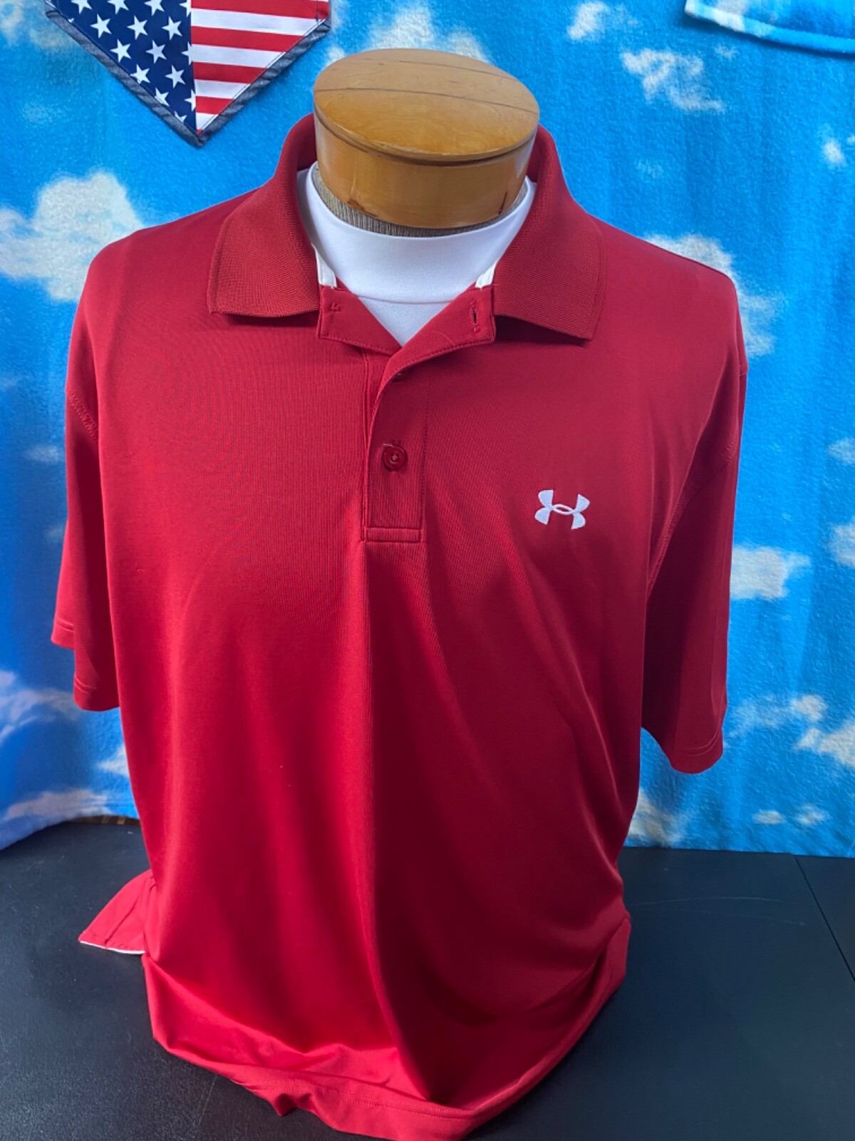 UA under armour armor RED heat gear XL extra large button Polo Shirt c10