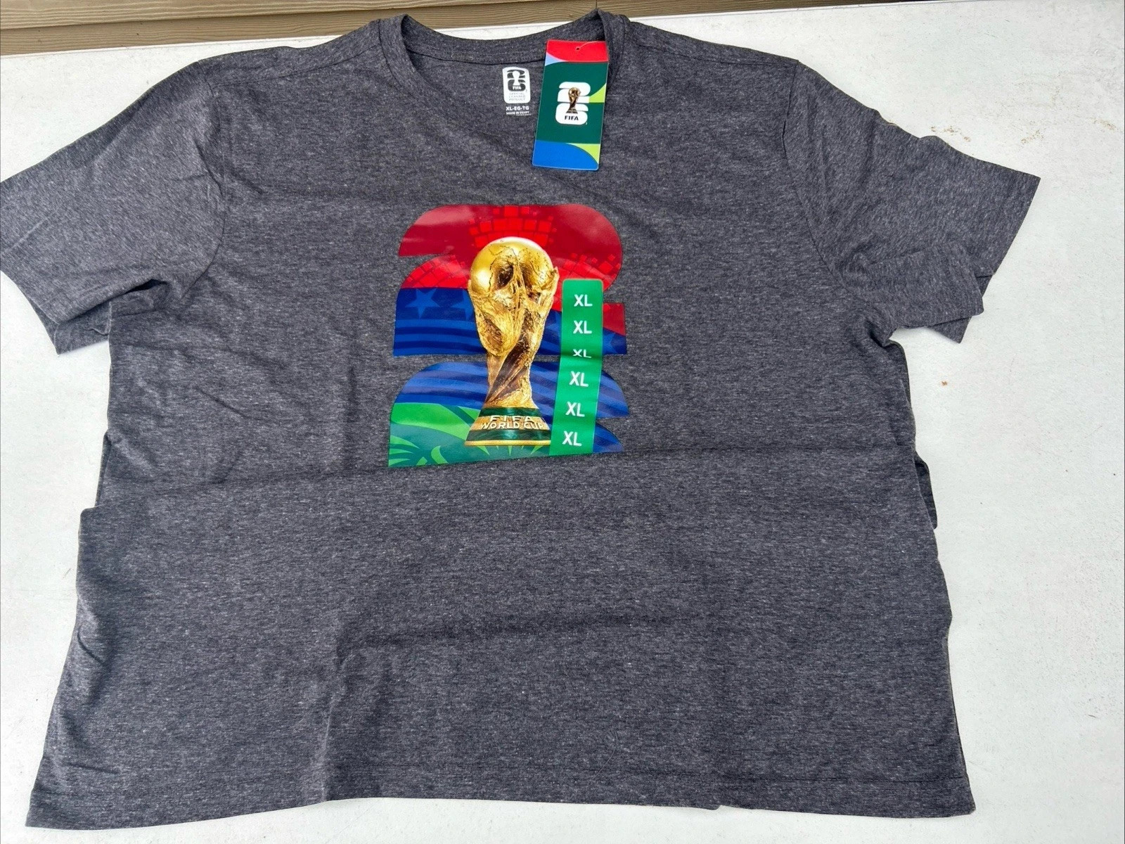 FIFA World Cup Men’s Gray Graphic Print Logo Crew Neck Short Sleeve T-Shirt
