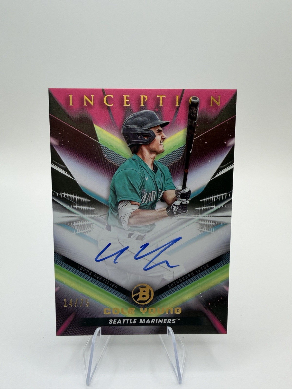2023 Bowman Inception – Autographs Cole Young #BPA-CY Fuchsia Foil /75 (AU, RC)