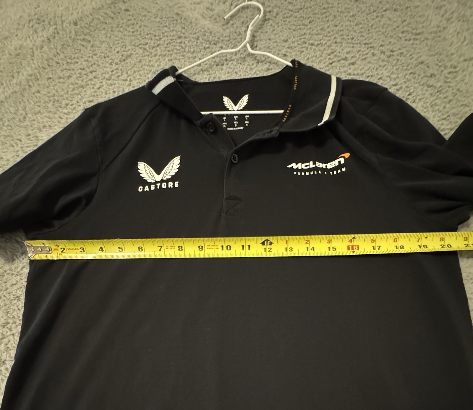 Castore McLaren Formula 1 Team Polo Shirt Mens L Black Short Sleeve Logo