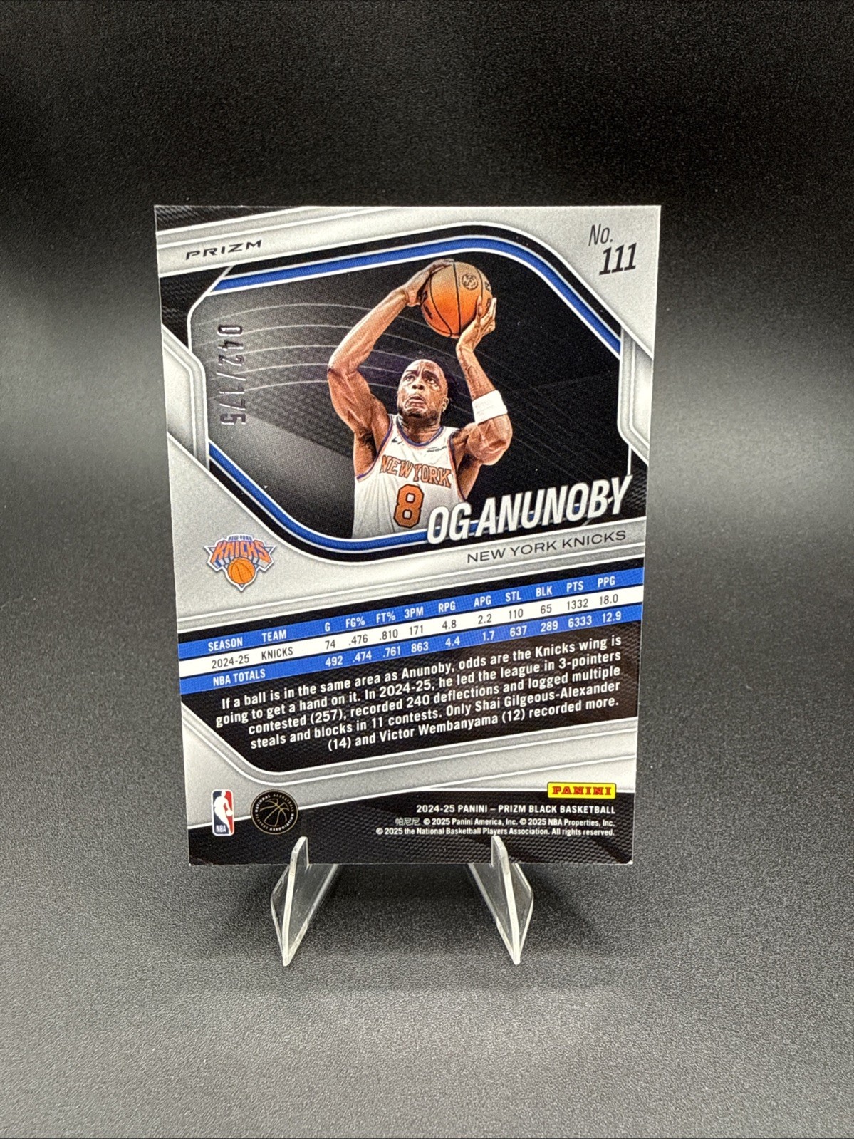 2024-25 Panini Prizm Black – OG Anunoby, OG Anunoby #111 White Prizm /175