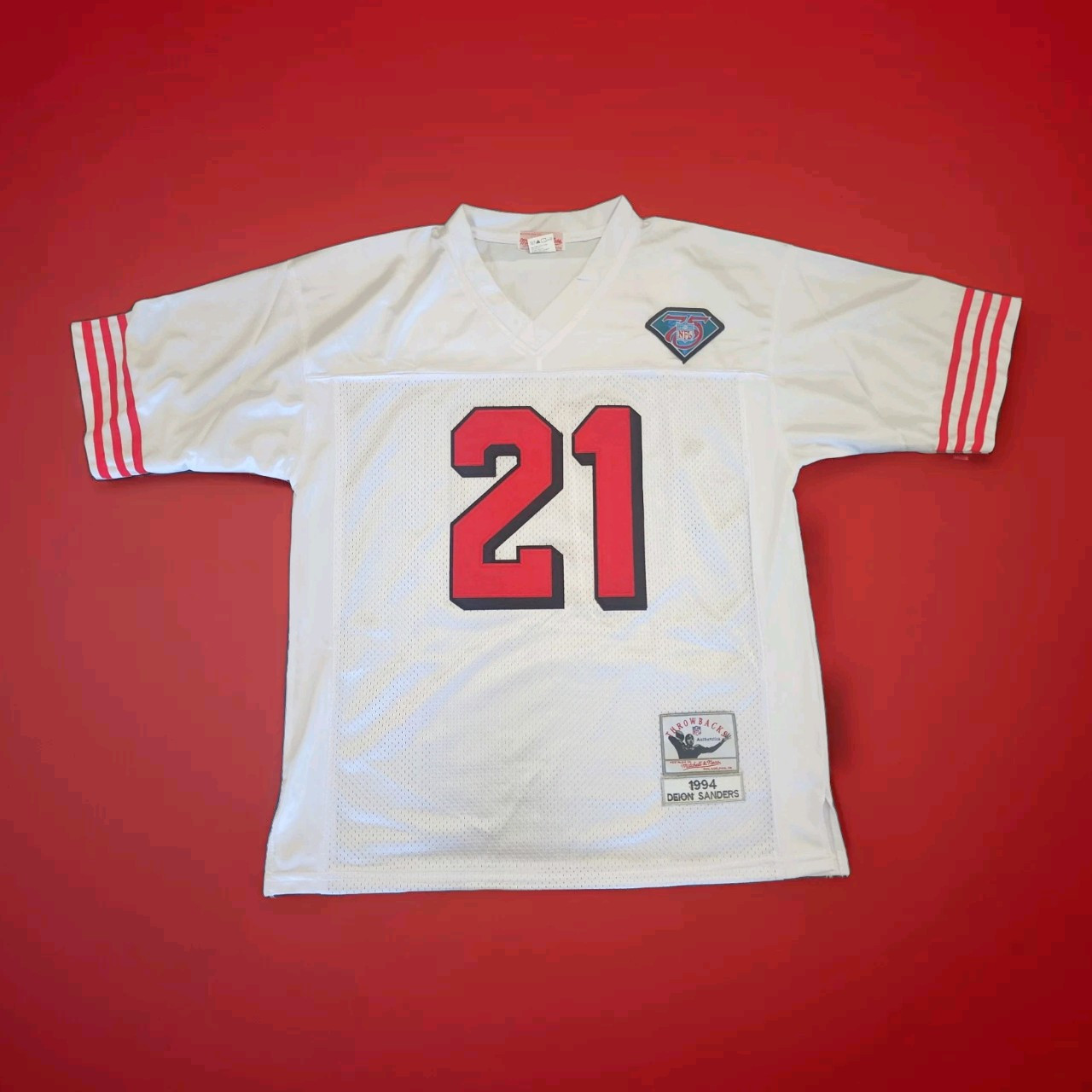 VINTAGE Deion Sanders Jersey Throwback WHITE San Francisco 49ers – MENS LARGE