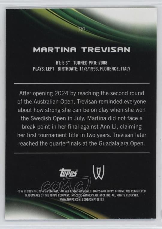 2025 Topps Chrome Aqua Refractor 99/199 Martina Trevisan #151 0jr6