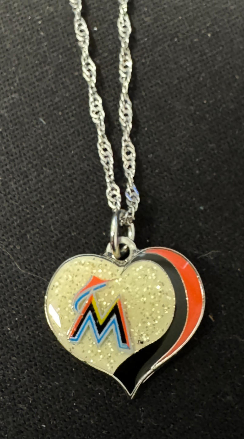 MLB Miami Marlins Heart Swirl Necklace Officially Licensed
