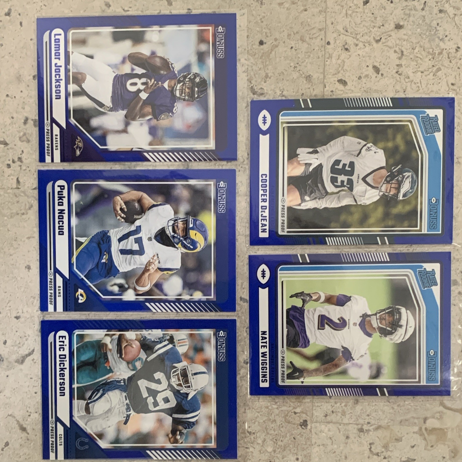 Superstar Rookies And Superstar Vets 2024 Donruss Football Blue Press Proof