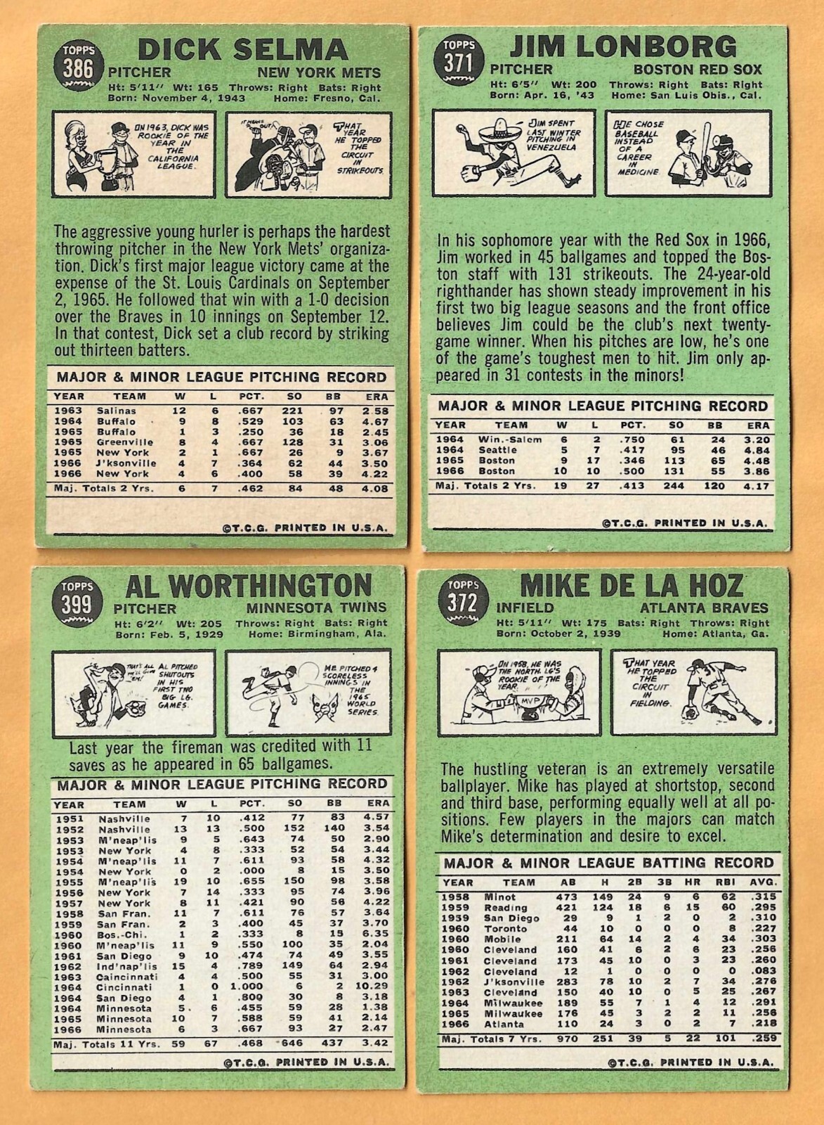 1967 Topps baseball – Less than EX – You Pick ‘Em