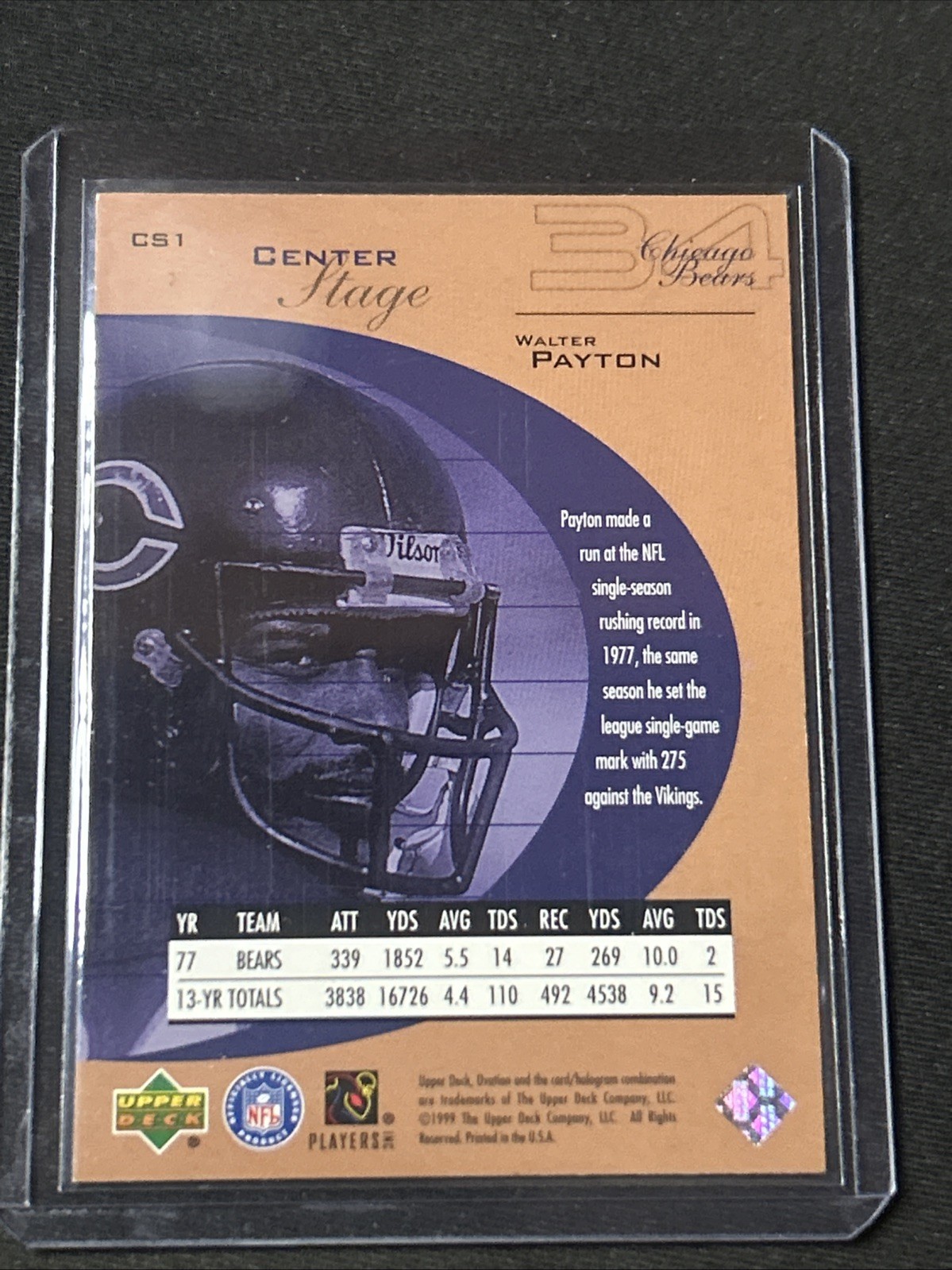 🔥Walter Payton 1999 Upper Deck Ovation Center Stage SP #CS1 – Chicago Bears🔥