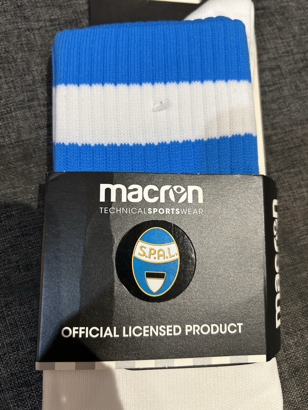 Italian Serie A/B. Macron FC Spal Football Socks. New,Blue & White.Size 7-11.5.