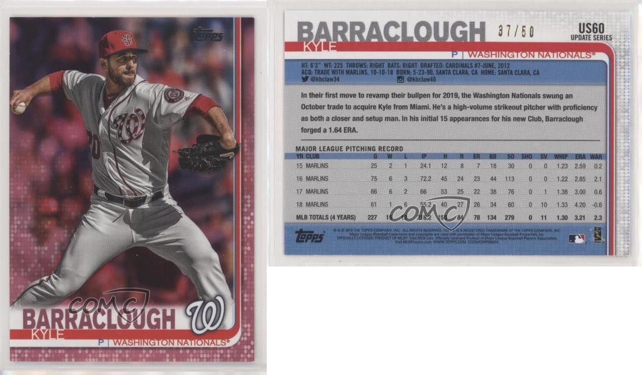 2019 Topps Update Mother’s Day Pink 37/50 Kyle Barraclough #US60 sh7