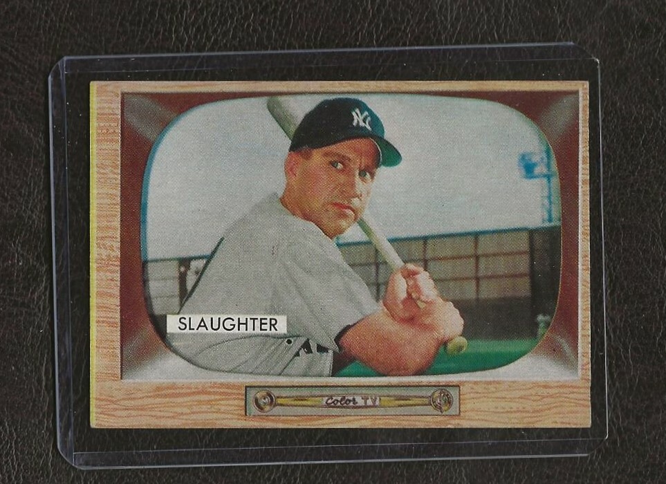 1955 Bowman Baseball Card #60 Enos Slaughter, New York Yankees, HOF, Trimmed