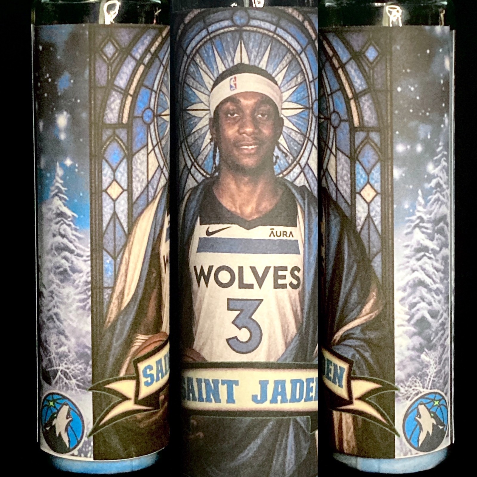 Jaden McDaniels Prayer Candle Timberwolves NBA Fan Art Glass