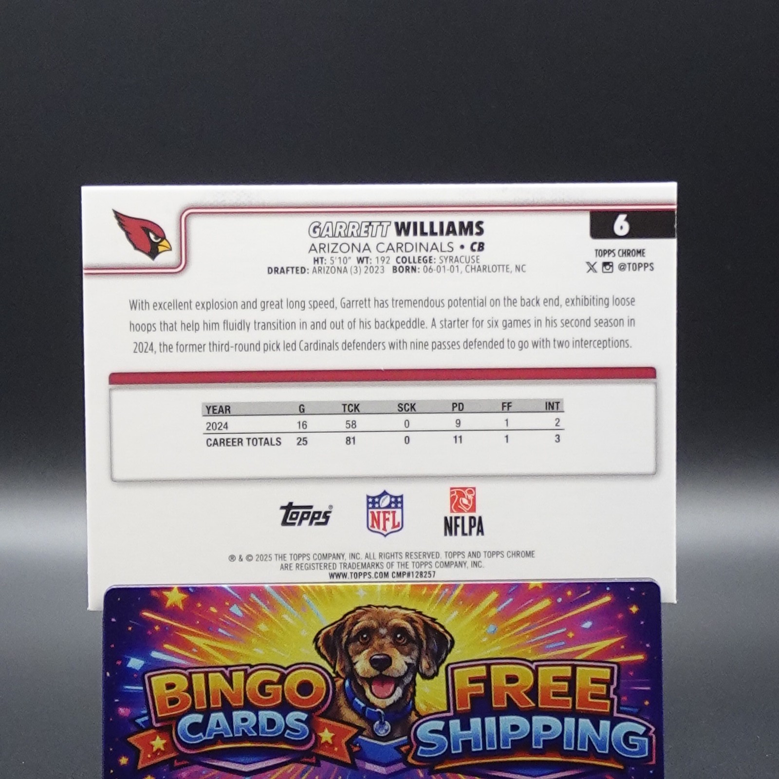 2025 Topps Chrome – Garrett Williams, #6, Pulsar Refractor