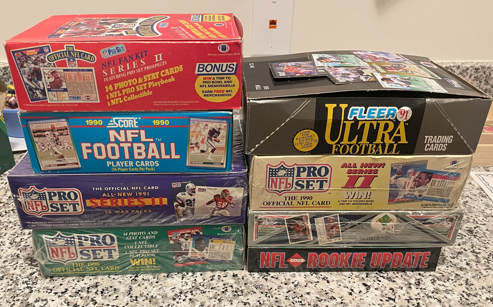FACTORY SEALED LOT OF VINTAGE UNOPENED NFL FOOTBALL CARDS IN PACKS 54+ CARDS