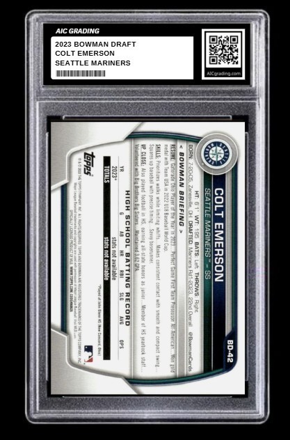 2023 Colt Emerson 1st Bowman Draft Rookie Card #BD-42 Seattle Mariners Graded 10