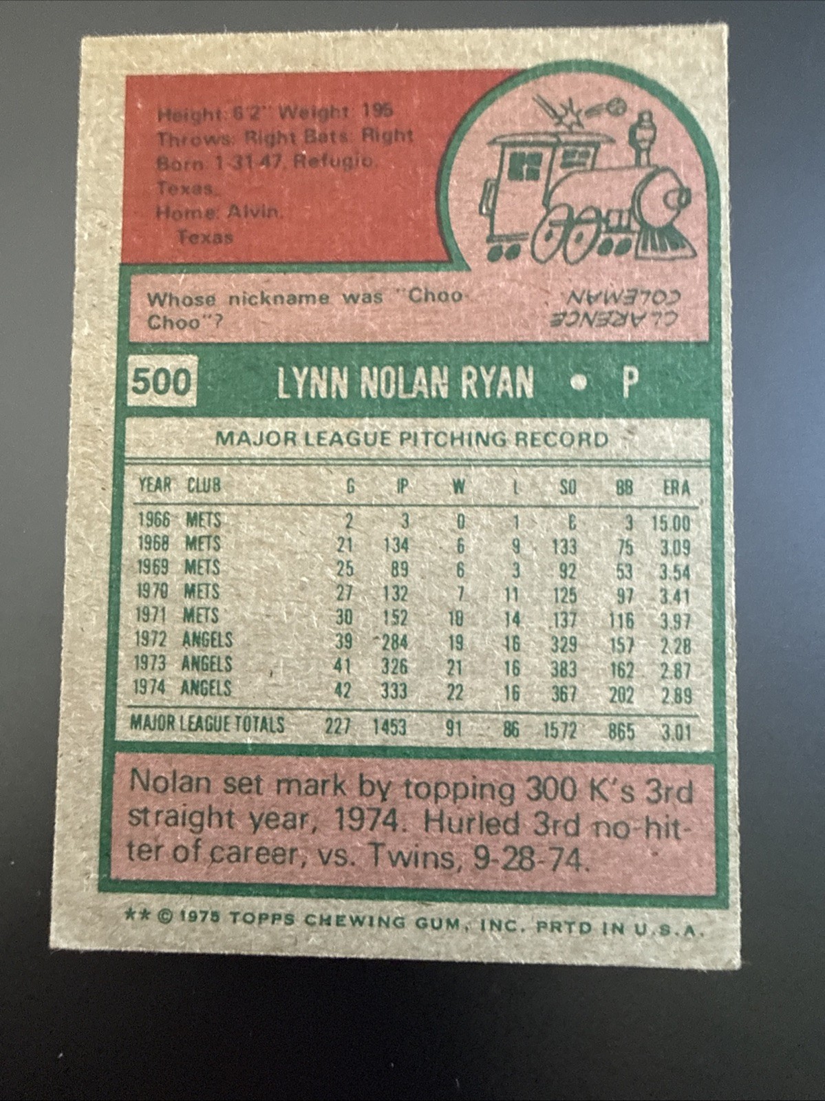 1975 Topps Nolan Ryan #500 – EXC