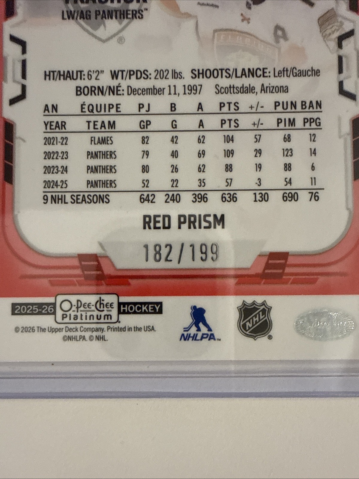 2025-26 O-Pee-Chee Platinum Matthew Tkachuk Red Prism /199 Florida Panthers #175