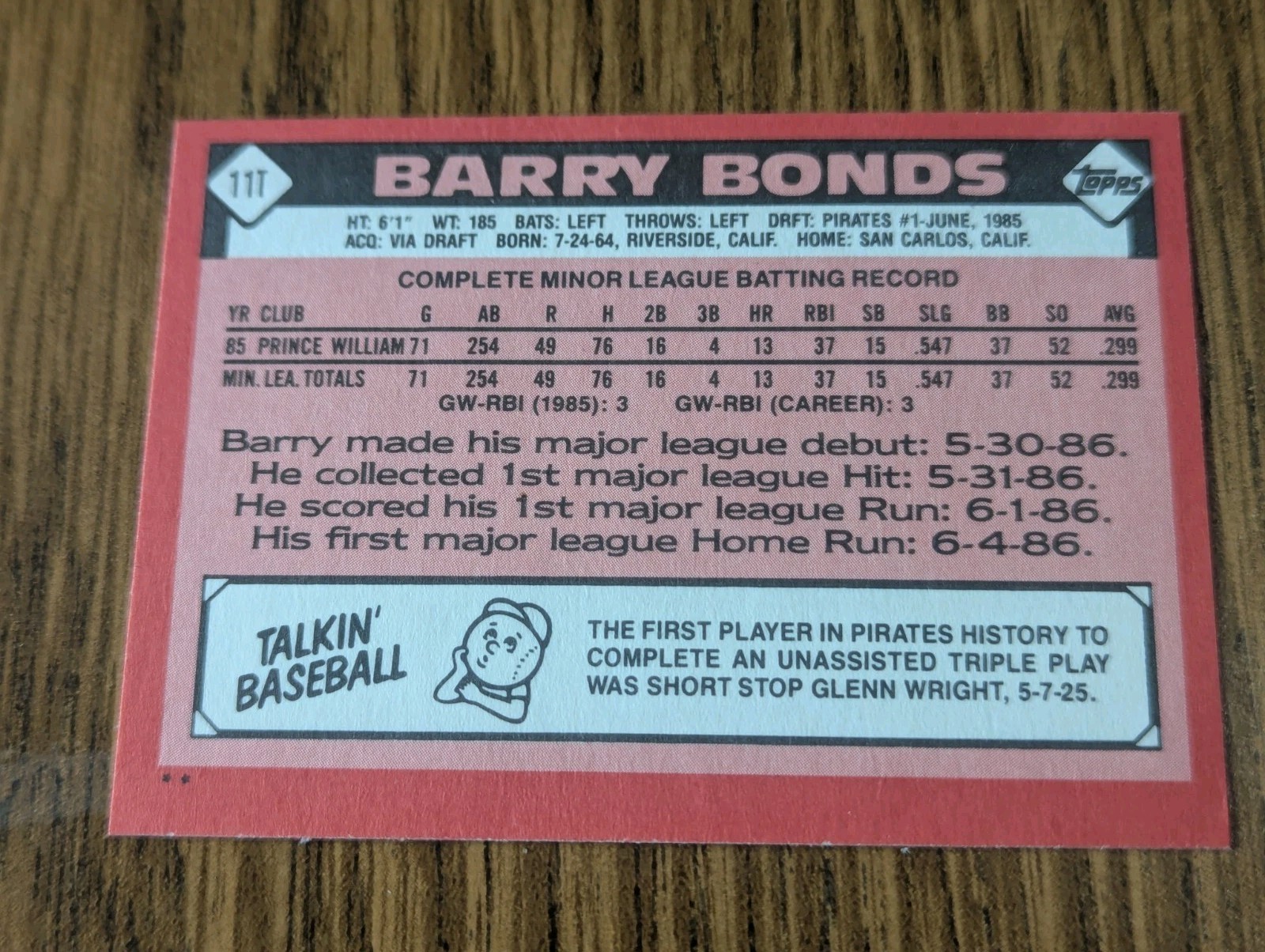 1986 Topps Traded – Barry Bonds #11T (RC) High Grade Nr Mint