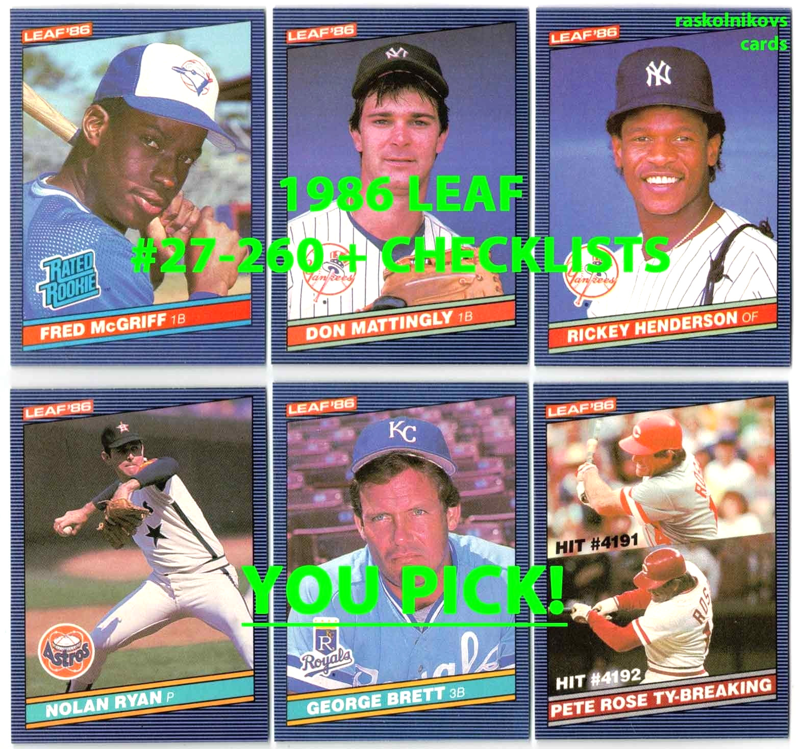 1986 Donruss LEAF Canadian #27-260 Your Choice $2 or 2 Card Minimum YOU PICK!