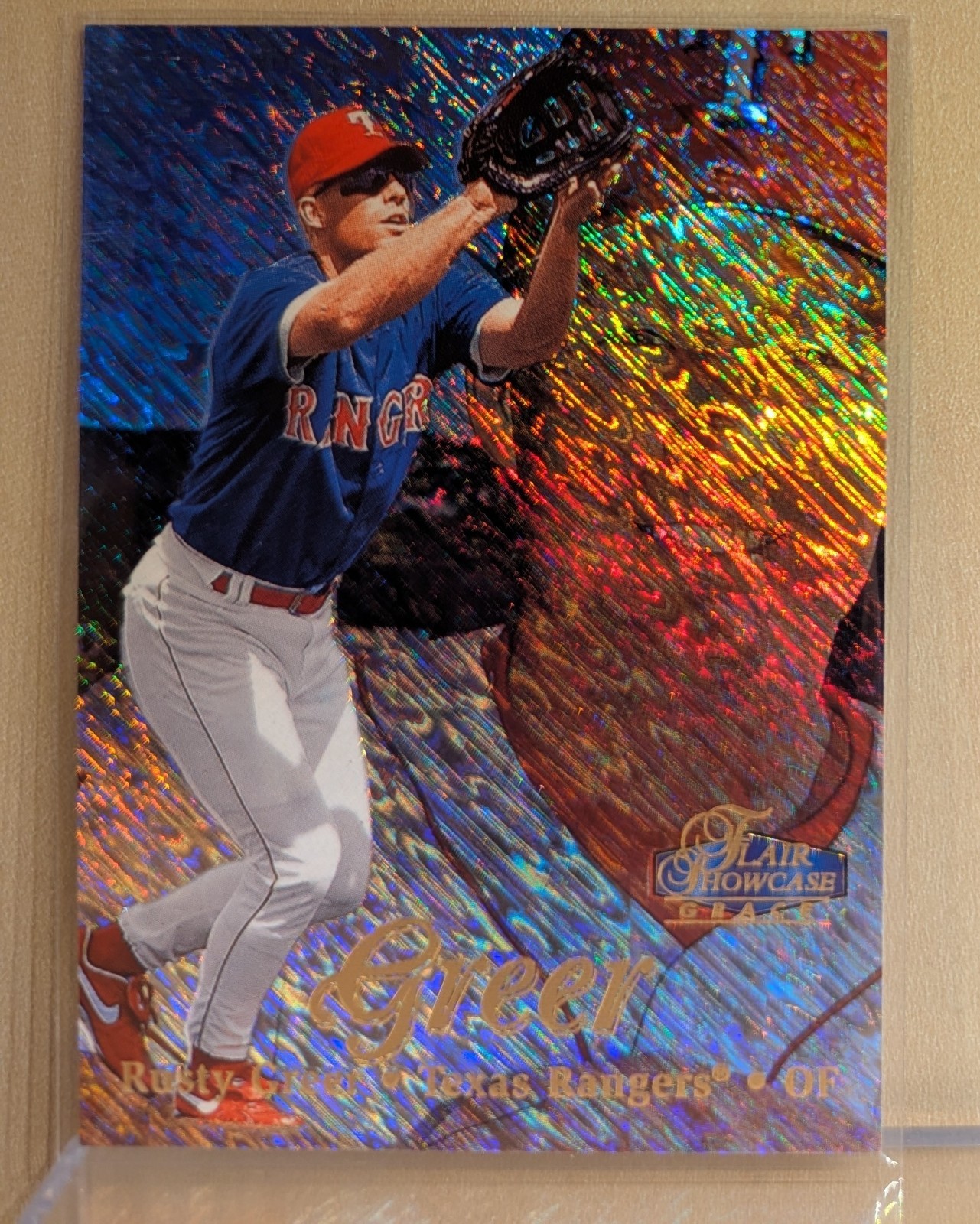 1998 Flair Showcase ROW 1 #105 Rusty Greer Rangers RARE SHIMMER REFRACTOR