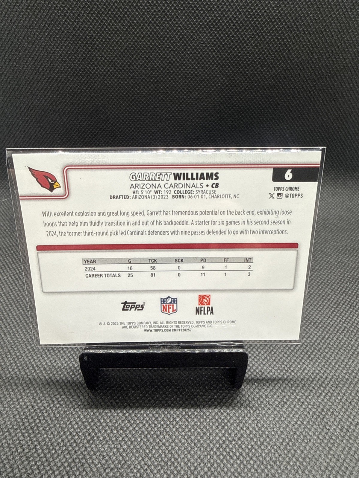 2025 Topps Chrome Football Garrett Williams Green /99 #6 Cardinals