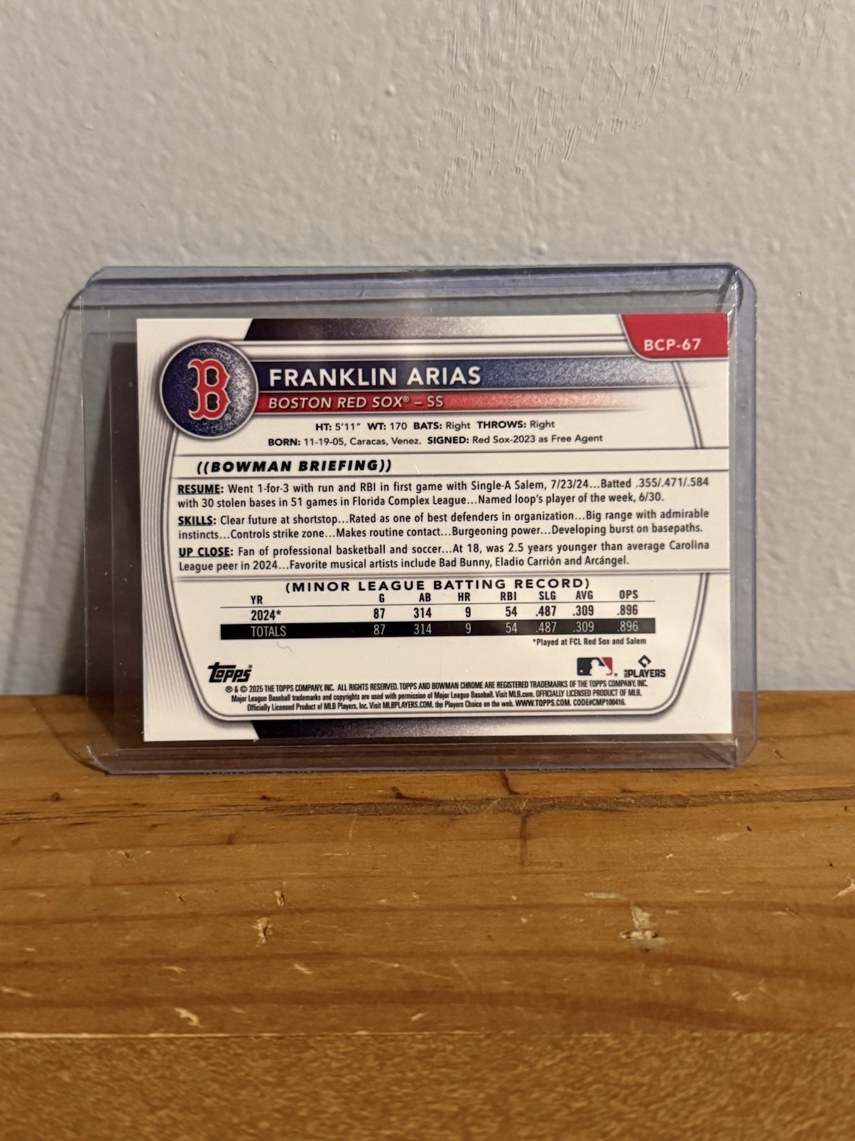 2025 Bowman #BCP-67 Franklin Arias Chrome Prospects Reptilian Refractor