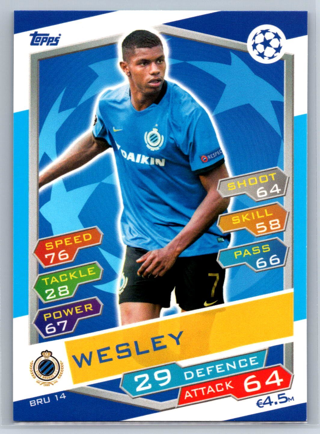 2016-17 Topps Match Attax UEFA Champions League Wesley Club Brugge KV #BRU14