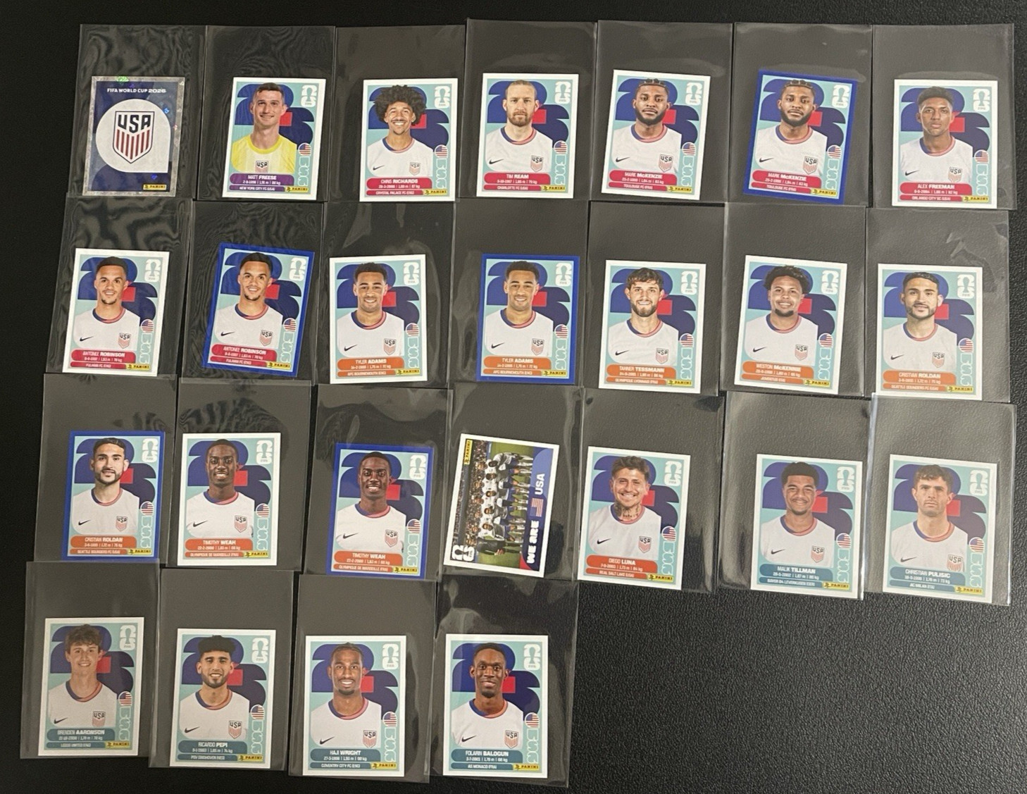 USA 1-20 Complete Panini World Cup 2026 Stickers + 5 Blue Parallels Pulisic