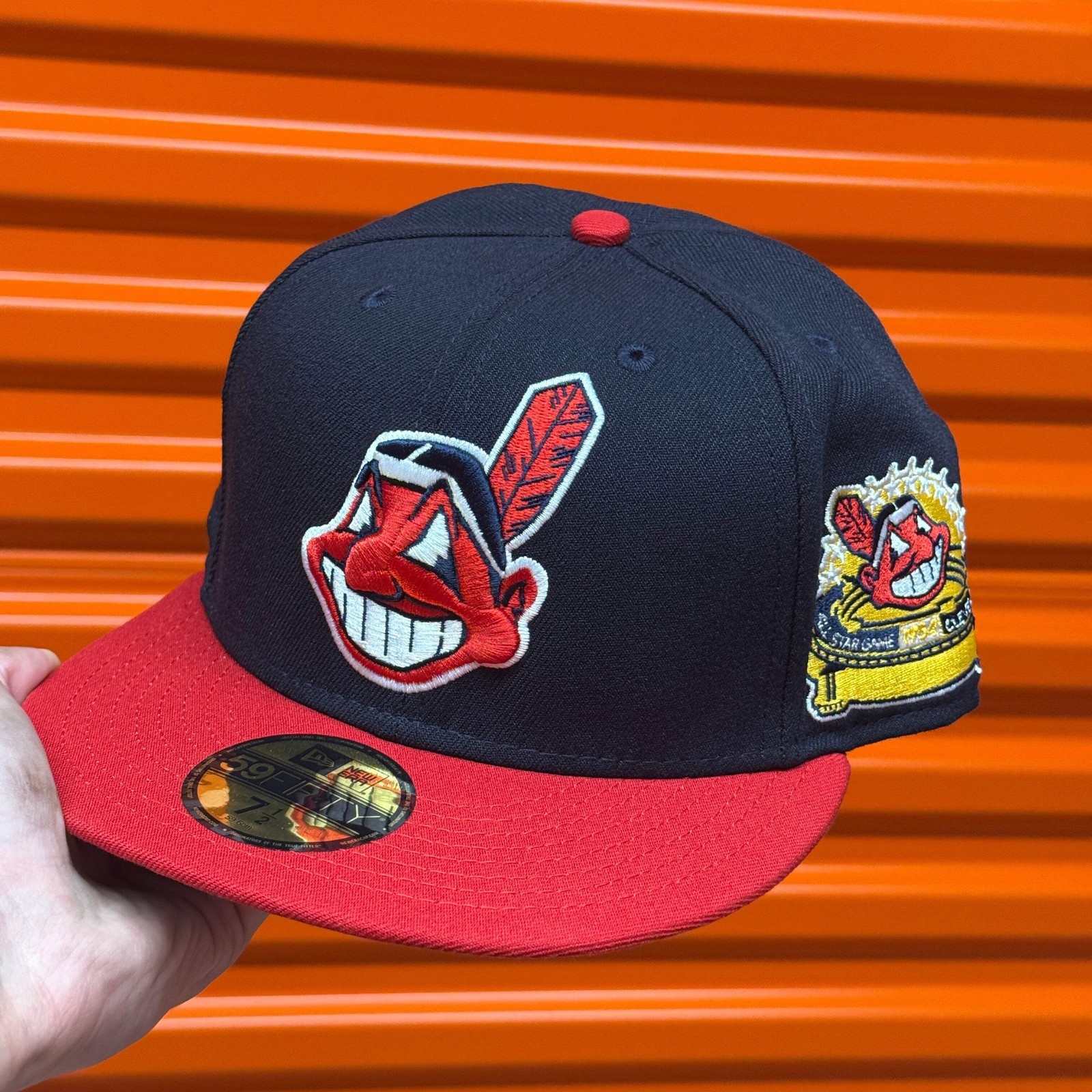 Navy Red Chief Wahoo Cleveland Indians Guardians 1954 ASG Double Patch Hat New E