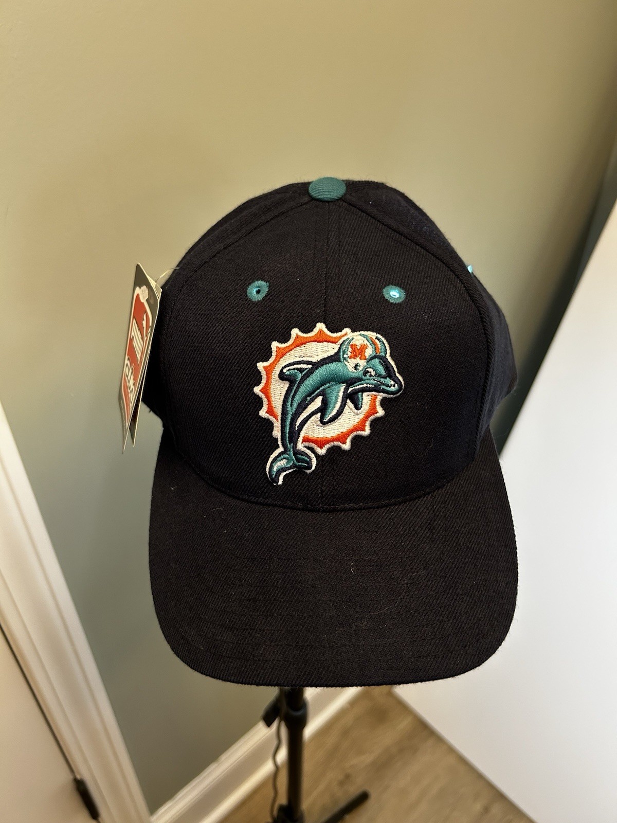 Vintage 90s Miami Dolphins Puma NFL Snapback Hat Navy Blue NOS Logo Cap Football