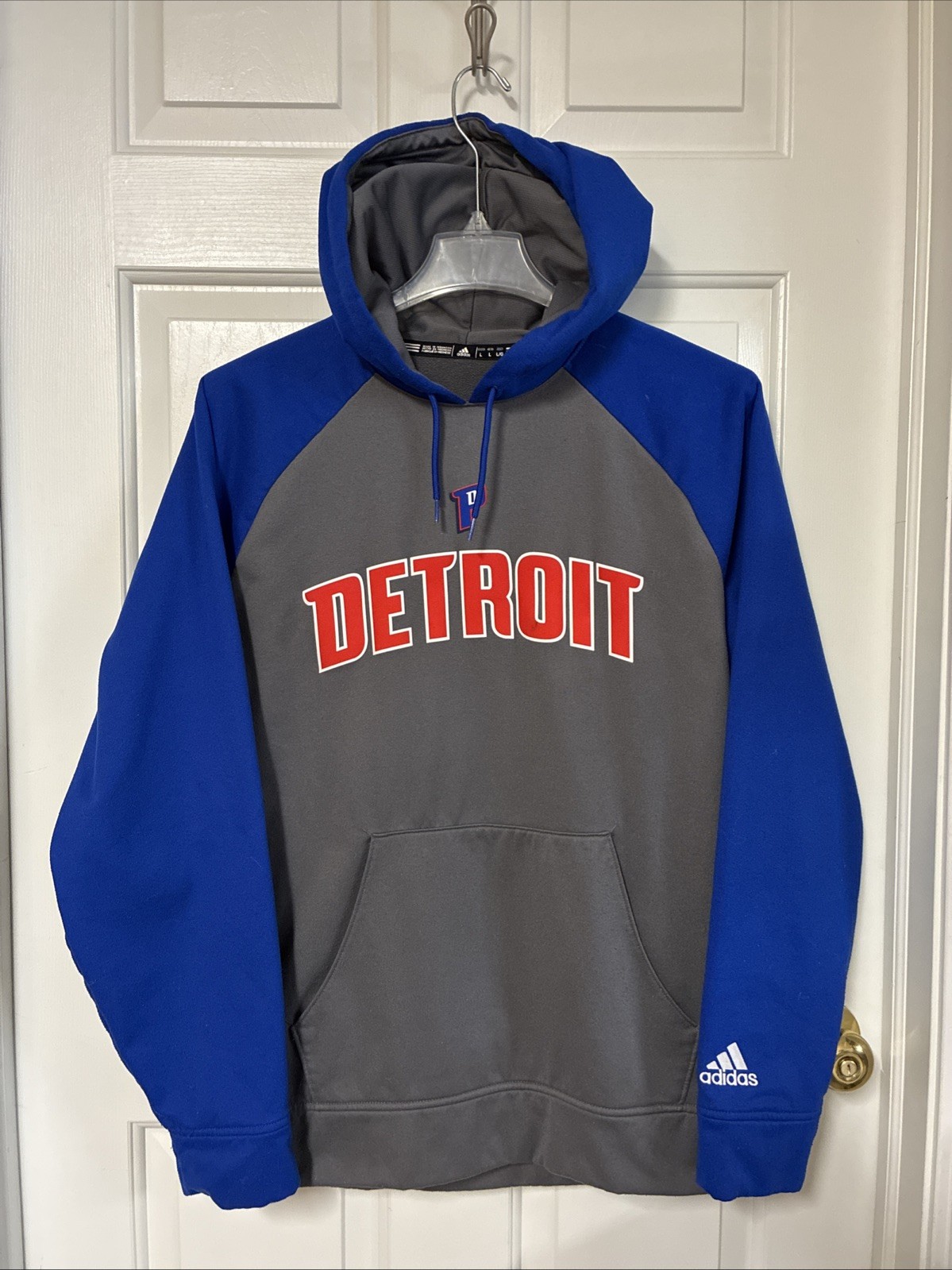 Detroit Pistons NBA Adidas Pullover Hoodie Sweatshirt Blue Gray Mens Size L