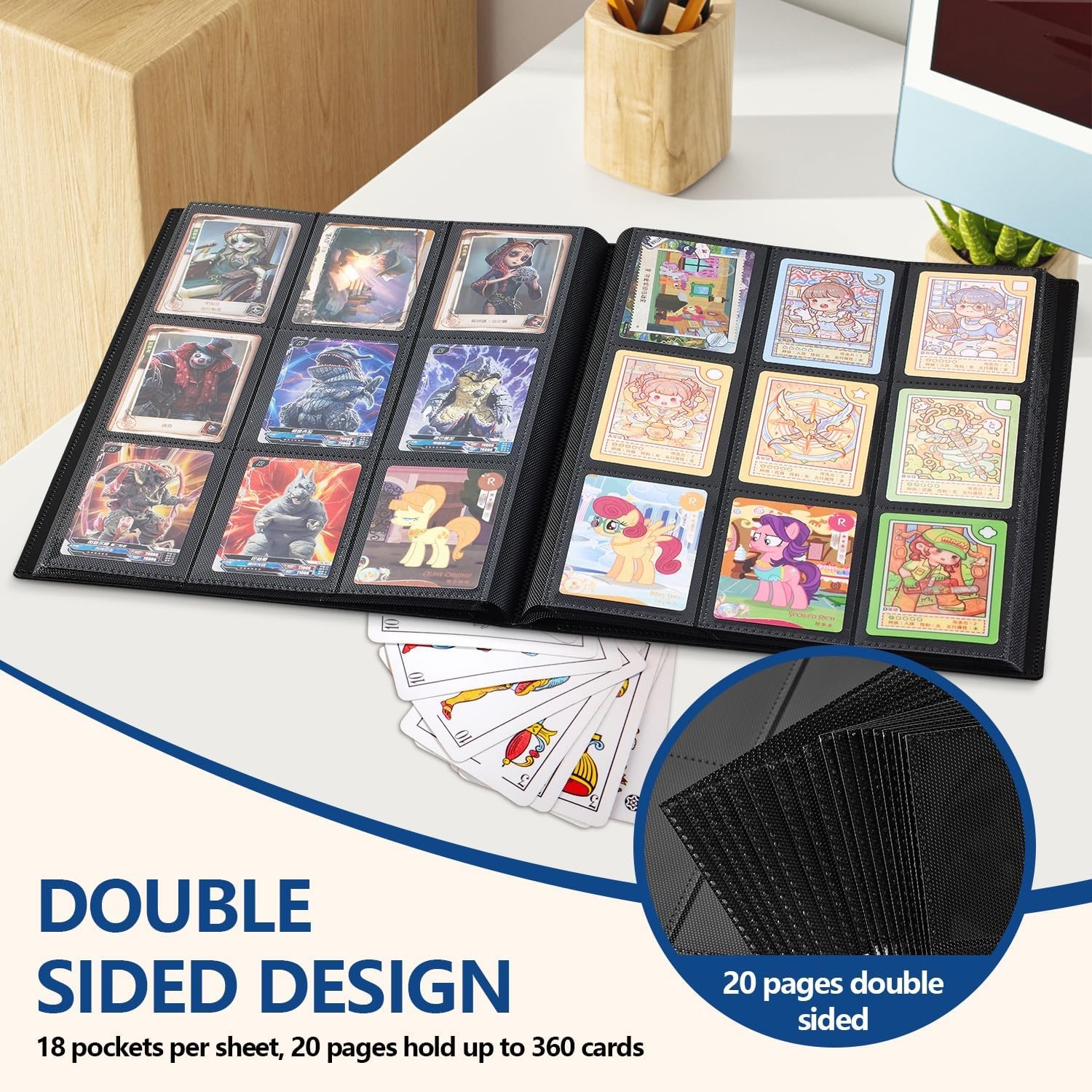 360 Card Pocket Binder with Elastic 9 Pocket Trading Cards Album Folder, Black