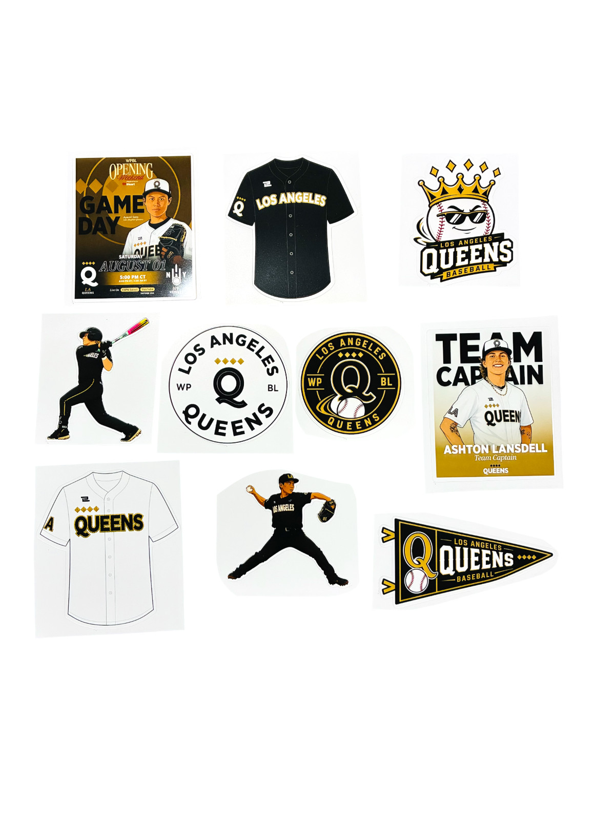 Los Angeles Queens Women’s Baseball Sticker Pack – 10 Waterproof Stickers