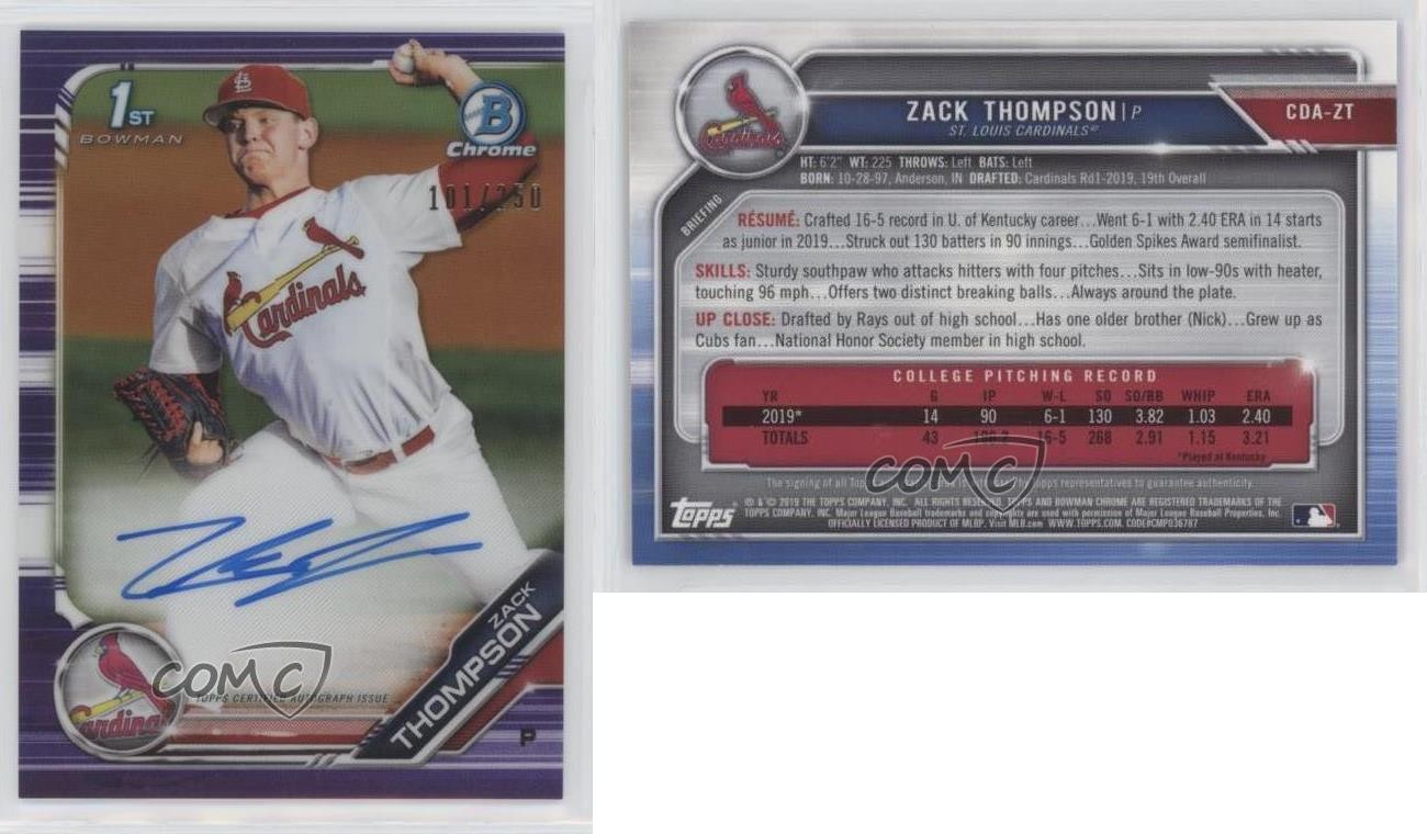 2019 Bowman Draft Chrome Pick Purple Refractor 101/250 Zack Thompson Auto 3ir