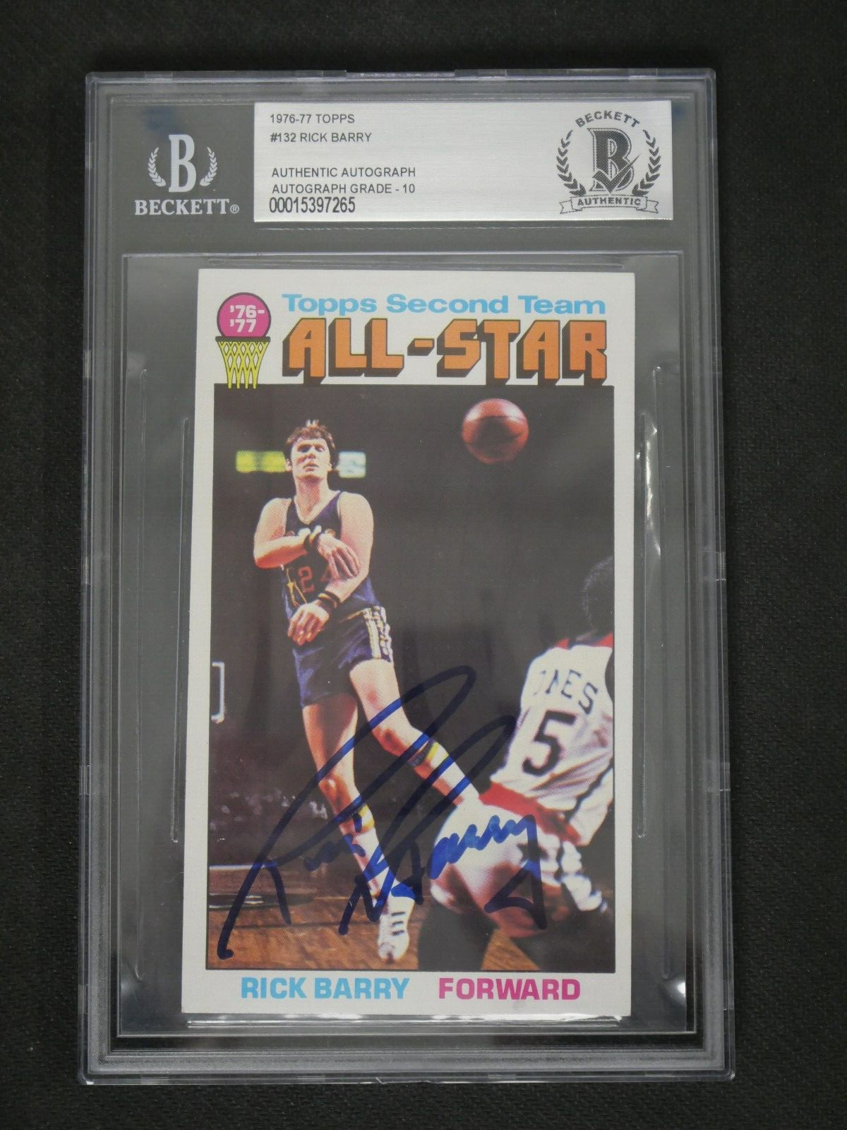RICK BARRY 1976-77 TOPPS #32 ALL-STAR SIGNED W/ BAS 10 AUTHENTIC AUTO – WARRIORS