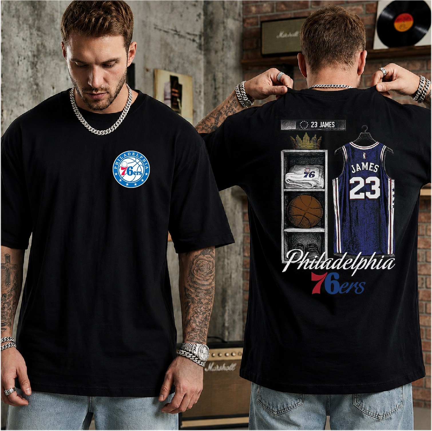 NEW!! LeBron James Philadelphia 76ers Mitchell & Ness Locker Room T-Shirt