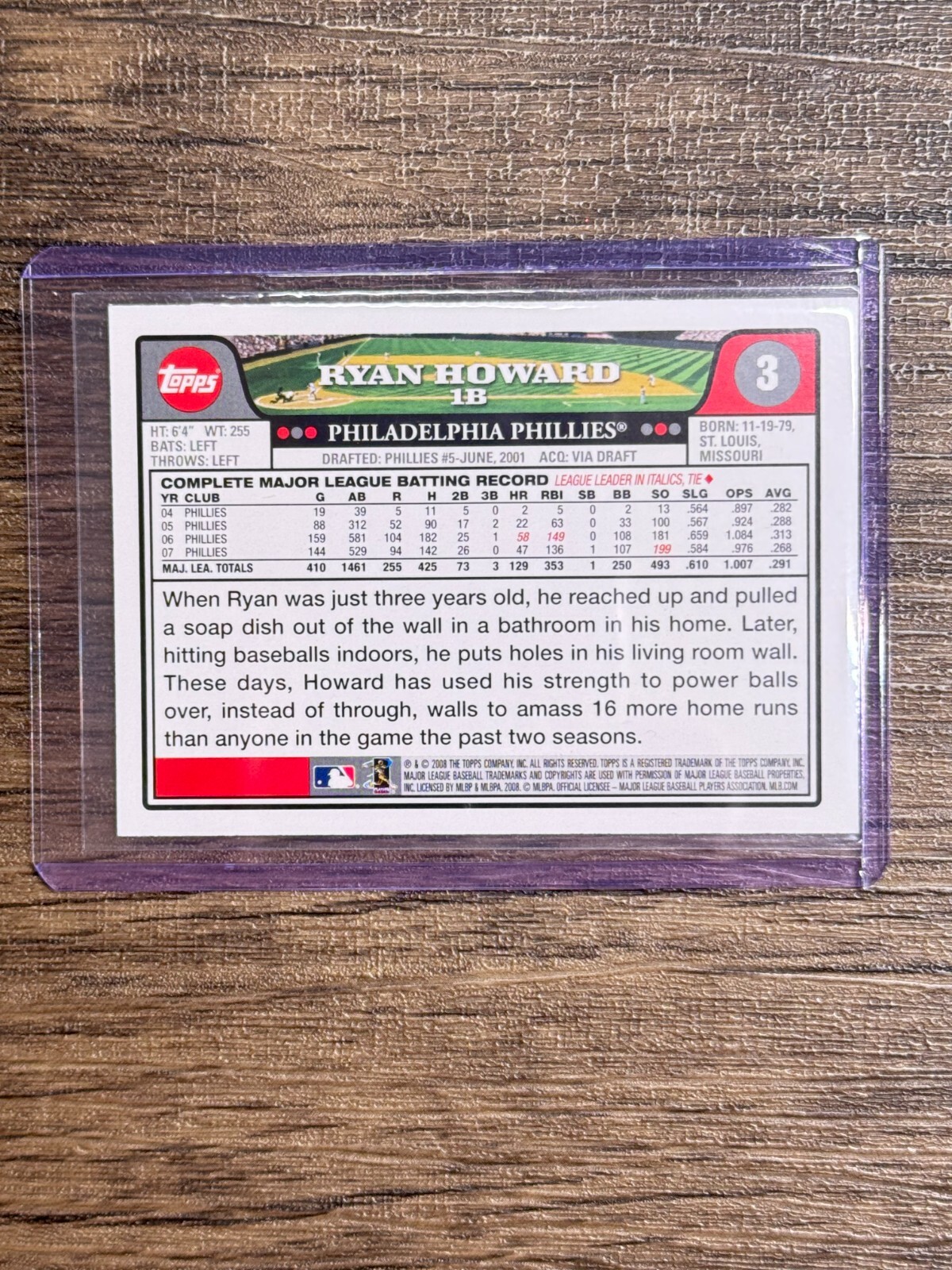 2008 Topps National Baseball Card Day Ryan Howard #3 Phillies