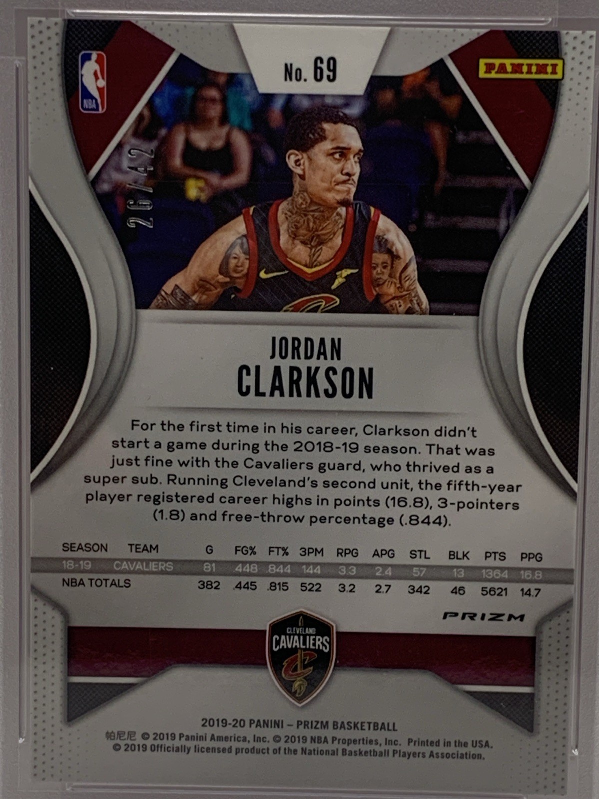 2019-20 Panini Prizm Jordan Clarkson #69 Pink Pulsar Prizm /42 Graded PSA 9
